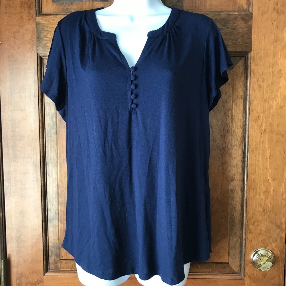 Liz Claiborne Navy Short Sleeve Top